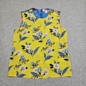 Diane von Furstenberg Yellow & Blue Floral Sleeveless Silk Top Blouse M‎